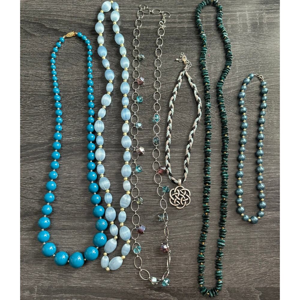 Vintage‎ Lot of 6 Teal And Blue Beaded Statement Necklaces
